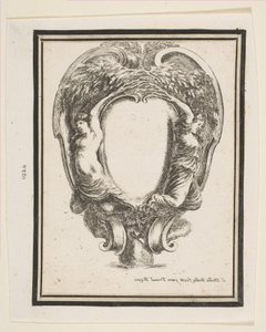 Cartouche met eend en nimfen door Stefano della Bella