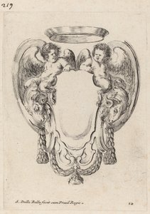 Cartouche met rammen en jonge saters, 1647 door Stefano della Bella