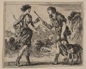 Cephalus en Procris, uit Spel van Mythologie door Stefano della Bella