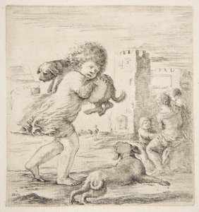 Kind dat een puppy op zijn schouder draagt, ca. 1662 door Stefano della Bella