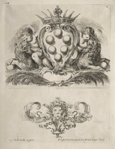 Verzameling van verschillende grillen en nieuwe ontwerpen van cartouches en ornamenten: nr. 6 door Stefano della Bella