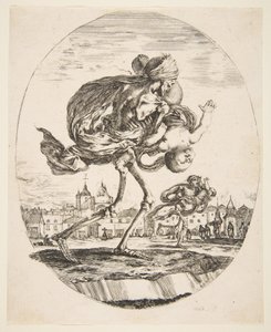De Dood Draagt een Baby, uit De vijf doden Les cinq Morts, ca. 1648 door Stefano della Bella