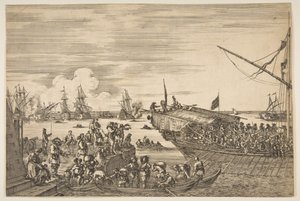 Vertrek van een galei in de haven van Livorno, uit Gezicht op de haven van Livorno ..., 1654-55
