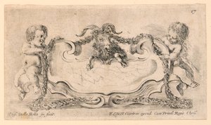 Wapenschild, nr. 17 uit "Raccolta di varii cappriccii et nove inventioni di cartelle et ornamenti" door Stefano della Bella