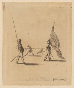 Vaandeldrager en drie piekeniers door Stefano della Bella