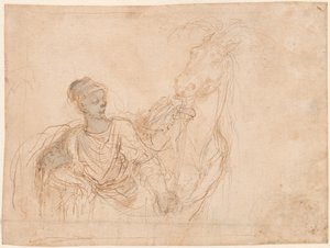 Figuur die een paard leidt door Stefano della Bella