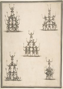 Vijf groepen acrobaten, 1652 door Stefano della Bella