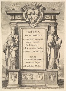 Frontispice: een monument versierd met het Medici-wapen bovenaan in het midden, vlammen