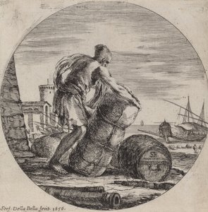 Galeislaaf die de lading van een schip sleept door Stefano della Bella