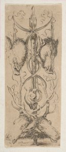 Jachttrofee met Hertenkoppen aan de Onderkant, circa 1653 door Stefano della Bella