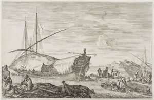 De Galei waarvan het Dek Bedekt is met Zeilen door Stefano della Bella