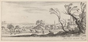 Landschap met boer die zich voorbereidt om een stroom over te steken, in of voor 1647