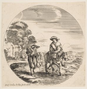 Landschap met twee boeren, een te paard, uit Landschappen en havens Paysages ..., 1656