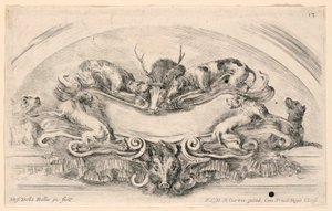 Lunet met Wapenschilden, No. 13 uit "Raccolta di varii cappriccii et nove inventioni di cartelle et ornamenti" door Stefano della Bella