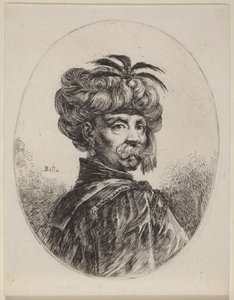 Moor met een tulband versierd met vijf veren door Stefano della Bella