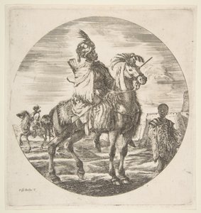 Moorse Ruiter in Profiel naar Rechts, een Zwarte Slaaf die een Bont vasthoudt door Stefano della Bella