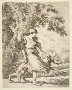 Nimf die een grote hond bij de halsband houdt, ca. 1654 door Stefano della Bella
