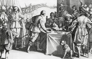 Betaling van huurlingen, gravure door Stefano della Bella (1610-1664)