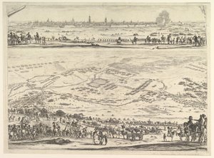 Plan en uitzicht van het beleg van Arras: onderste deel van de plaat met een topografisch uitzicht door Stefano della Bella
