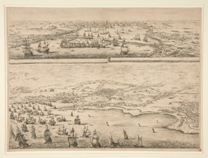 Plan van het beleg van La Rochelle, in 1628 door Stefano della Bella