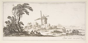 Een familie op de voorgrond, diverse figuren en paarden op de achtergrond