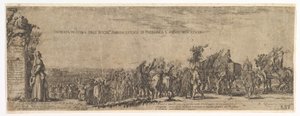 Plaat 1: De ingang van de Poolse ambassadeur in Rome, het Medici-wapen links, 1633 door Stefano della Bella
