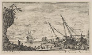 Plaat 1: haven met schepen, uit 