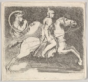 Soldaat in profiel galopperend naar rechts met een lans in zijn rechterhand, ca. 1646 door Stefano della Bella