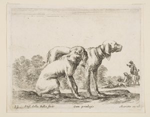Plaat 23: twee honden, uit Diverse dieren Diversi animali, ca. 1641 door Stefano della Bella