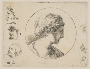 Hoofd van een vrouw in profiel, uit Tweede verzameling van diverse krabbels en etsen, ca. 1646 door Stefano della Bella