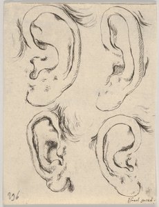 Plaat 5: vier oren, uit Het boek om te leren tekenen Livre pour apprendre à dessiner, ca. 1649 door Stefano della Bella
