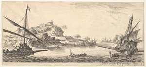Plaat 8: Aan de boeg van een galei links en een andere galei rechts, gezien van achteren..., ca. 1641