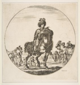 Poolse ruiter naar rechts, een cirkelvormige compositie, uit Figuren te paard, ca. 1651 door Stefano della Bella