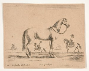 Ruiterloos paard, met ruiters die dressuur doen op de achtergrond door Stefano della Bella