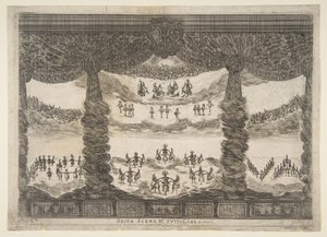 Zesde scène, de hemelen, uit Het huwelijk van de goden Le nozze degli Dei door Stefano della Bella
