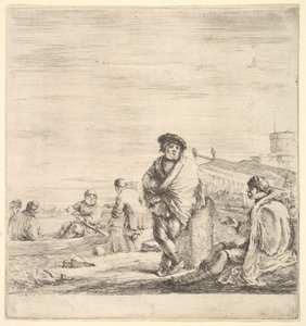 Staande matroos in het midden pratend met een zittende Levantijnse man links, gezien in profiel, ca. 1658-63 door Stefano della Bella
