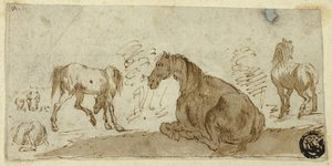 Studies van paarden in een landschap