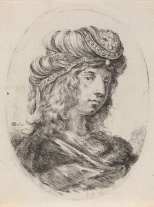 Sultane in een gestreepte tulband, naar rechts gedraaid, 1649-1650 door Stefano della Bella