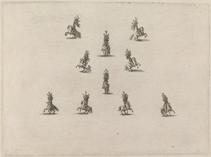 Tien ruiters met grote gevederde helmen, 1652