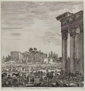 De Tempel van Antonin en de Campo Vaccino door Stefano della Bella