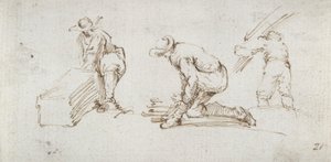 Drie Figurenstudies door Stefano della Bella