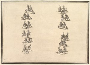 Vierentwintig ruiters duelleren en vormen twee kolommen, uit La Gara delle Stagioni, 1652