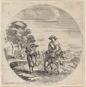 Twee boeren reizend in een landschap