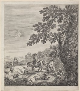 Twee Ruiters die Langs een Kudde Dieren Passeren, 1656 door Stefano della Bella