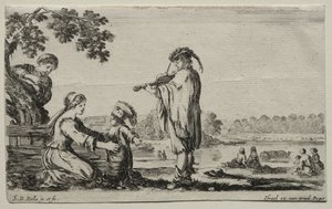 Verschillende figuren en landschappen: Een violist, 1649