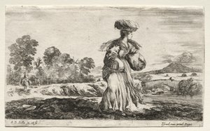 Verschillende Figuren en Landschappen: Boerin met een Mand op haar Hoofd door Stefano della Bella