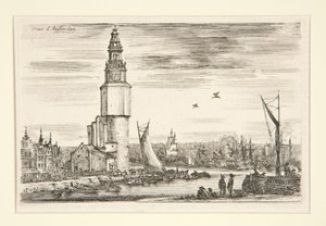 Gezicht op Amsterdam, uit de serie Gezichten op zeehavens door Stefano della Bella