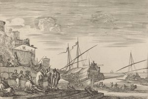 Uitzicht op verschillende huizen aan de haven, waarschijnlijk ca. 1654-1655 door Stefano della Bella