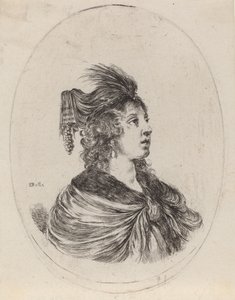 Vrouw in een gevederde tulband, naar rechts gedraaid, 1649-1650 door Stefano della Bella