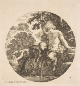 Jonge sater op het punt om in een rivier te baden, uit 